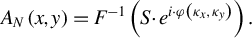 upper A Subscript upper N Baseline left parenthesis x comma y right parenthesis equals upper F Superscript negative 1 Baseline left parenthesis upper S dot e Superscript i dot phi left parenthesis kappa Super Subscript x Superscript comma kappa Super Subscript y Superscript right parenthesis Baseline right parenthesis period