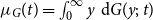 mu Subscript upper G Baseline left parenthesis t right parenthesis equals integral Subscript 0 Superscript normal infinity Baseline y normal d upper G left parenthesis y semicolon t right parenthesis