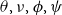 theta comma nu comma phi comma psi