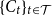 left brace upper C Subscript t Baseline right brace Subscript t element of script upper T