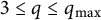 3 less than or equals q less than or equals q Subscript max