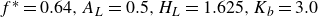 f Superscript asterisk Baseline equals 0.64 comma upper A Subscript upper L Baseline equals 0.5 comma upper H Subscript upper L Baseline equals 1.625 comma upper K Subscript b Baseline equals 3.0