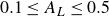 0.1 less than or equals upper A Subscript upper L Baseline less than or equals 0.5
