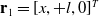 bold r 1 equals left bracket x comma plus l comma 0 right bracket Superscript upper T
