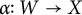 alpha colon upper W right arrow upper X