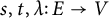 s comma t comma lamda colon upper E right arrow upper V