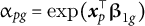 backslash unicode x Baseline 3 b Baseline 1 Subscript p g Baseline equals backslash exp left parenthesis x Subscript p Superscript down tack Baseline backslash unicode x Baseline 3 b Baseline 2 Subscript 1 g Baseline right parenthesis