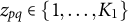 z Subscript p q Baseline element of StartSet 1 comma midline horizontal ellipsis comma upper K 1 EndSet