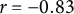 r equals negative 0.83
