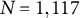 upper N equals 1 comma 117
