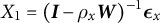 upper X 1 equals left parenthesis upper I minus rho Subscript x Baseline upper W right parenthesis Superscript negative 1 Baseline epsilon Subscript x