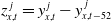 z Subscript x comma t Superscript j Baseline equals y Subscript x comma t Superscript j Baseline minus y Subscript x comma t minus 52 Superscript j