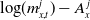 log left parenthesis m Subscript x comma t Superscript j Baseline right parenthesis minus upper A Subscript x Superscript j