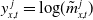 y Subscript x comma t Superscript j Baseline equals log left parenthesis m overtilde Subscript x comma t Superscript j Baseline right parenthesis
