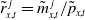 r overtilde Subscript x comma t Superscript j Baseline equals m overtilde Subscript x comma t Superscript j Baseline divided by p overtilde Subscript x comma t