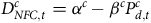 upper D Subscript upper N upper F upper C comma t Superscript c Baseline equals alpha Superscript c Baseline minus beta Superscript c Baseline upper P Subscript d comma t Superscript c