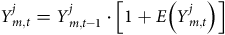 upper Y Subscript m comma t Superscript j Baseline equals upper Y Subscript m comma t minus 1 Superscript j Baseline dot left bracket 1 plus upper E left parenthesis upper Y Subscript m comma t Superscript j Baseline right parenthesis right bracket