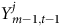 upper Y Subscript m minus 1 comma t minus 1 Superscript j