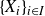 left brace upper X Subscript i Baseline right brace Subscript i element of upper I