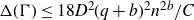 normal upper Delta left parenthesis normal upper Gamma right parenthesis less than or equals 18 upper D squared left parenthesis q plus b right parenthesis squared n Superscript 2 b Baseline divided by upper C