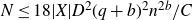 upper N less than or equals 18 StartAbsoluteValue upper X EndAbsoluteValue upper D squared left parenthesis q plus b right parenthesis squared n Superscript 2 b Baseline divided by upper C