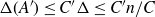 normal upper Delta left parenthesis upper A Superscript prime Baseline right parenthesis less than or equals upper C prime normal upper Delta less than or equals upper C prime n divided by upper C