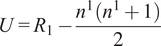 upper U equals upper R 1 minus StartFraction n Superscript 1 Baseline left parenthesis n Superscript 1 Baseline plus 1 right parenthesis Over 2 EndFraction