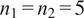 n 1 equals n 2 equals 5