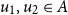 u 1 comma u 2 element of upper A