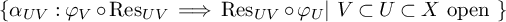 left brace alpha Subscript upper U upper V Baseline colon phi Subscript upper V Baseline ring Res Subscript upper U upper V Baseline long right double arrow Res Subscript upper U upper V Baseline ring phi Subscript upper U Baseline vertical bar upper V subset of upper U subset of upper X open right brace