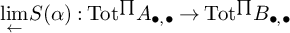 ModifyingBelow limit With left arrow upper S left parenthesis alpha right parenthesis colon Tot Superscript product Baseline upper A Subscript bullet comma bullet Baseline right arrow Tot Superscript product Baseline upper B Subscript bullet comma bullet Baseline