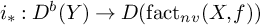 i Subscript asterisk Baseline colon upper D Superscript b Baseline left parenthesis upper Y right parenthesis right arrow upper D left parenthesis fact Subscript n v Baseline left parenthesis upper X comma f right parenthesis right parenthesis