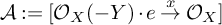 script upper A colon equals left bracket script upper O Subscript upper X Baseline left parenthesis negative upper Y right parenthesis dot e right arrow Overscript x Endscripts script upper O Subscript upper X Baseline right bracket