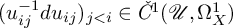 left parenthesis u Subscript i j Superscript negative 1 Baseline d u Subscript i j Baseline right parenthesis Subscript j less than i Baseline element of ModifyingAbove italic upper C With italic caron Superscript 1 Baseline left parenthesis script upper U comma normal upper Omega Subscript upper X Superscript 1 Baseline right parenthesis