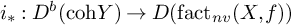 i Subscript asterisk Baseline colon upper D Superscript b Baseline left parenthesis coh upper Y right parenthesis right arrow upper D left parenthesis fact Subscript n v Baseline left parenthesis upper X comma f right parenthesis right parenthesis