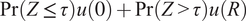 probability left parenthesis upper Z less than or equals tau right parenthesis u left parenthesis 0 right parenthesis plus probability left parenthesis upper Z greater than tau right parenthesis u left parenthesis upper R right parenthesis