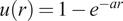 u left parenthesis r right parenthesis equals 1 minus e Superscript minus a r