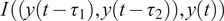 upper I left parenthesis left parenthesis y left parenthesis t minus tau 1 right parenthesis comma y left parenthesis t minus tau 2 right parenthesis right parenthesis comma y left parenthesis t right parenthesis right parenthesis