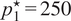 p 1 Superscript star Baseline equals 250