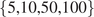 StartSet 5 comma 10 comma 50 comma 100 EndSet