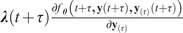 bold italic lamda left parenthesis t plus tau right parenthesis StartFraction partial differential f Subscript bold italic theta Baseline left parenthesis t plus tau comma bold y left parenthesis t plus tau right parenthesis comma bold y Subscript left parenthesis tau right parenthesis Baseline left parenthesis t plus tau right parenthesis right parenthesis Over partial differential bold y Subscript left parenthesis tau right parenthesis Baseline EndFraction