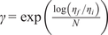 gamma equals exp left parenthesis StartFraction log left parenthesis eta Subscript f Baseline divided by eta Subscript i Baseline right parenthesis Over upper N EndFraction right parenthesis