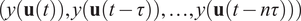 left parenthesis y left parenthesis bold u left parenthesis t right parenthesis right parenthesis comma y left parenthesis bold u left parenthesis t minus tau right parenthesis right parenthesis comma ellipsis comma y left parenthesis bold u left parenthesis t minus n tau right parenthesis right parenthesis right parenthesis