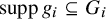 supp g Subscript i Baseline subset of or equal to upper G Subscript i