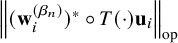 StartMetric left parenthesis bold w Subscript i Superscript left parenthesis beta Super Subscript n Superscript right parenthesis Baseline right parenthesis Superscript asterisk Baseline ring upper T left parenthesis dot right parenthesis bold u Subscript i Baseline EndMetric Subscript op