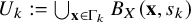 upper U Subscript k Baseline colon equals union Underscript bold x element of normal upper Gamma Subscript k Endscripts upper B Subscript upper X Baseline left parenthesis bold x comma s Subscript k Baseline right parenthesis