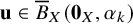 bold u element of ModifyingAbove upper B With quotation dash Subscript upper X Baseline left parenthesis bold 0 Subscript upper X Baseline comma alpha Subscript k Baseline right parenthesis