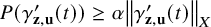 upper P left parenthesis gamma prime Subscript bold z comma bold u Baseline left parenthesis t right parenthesis right parenthesis greater than or equals alpha StartMetric gamma prime Subscript bold z comma bold u Baseline left parenthesis t right parenthesis EndMetric Subscript upper X