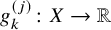 g Subscript k Superscript left parenthesis j right parenthesis Baseline colon upper X right arrow double struck upper R