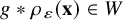 g asterisk rho Subscript epsilon Baseline left parenthesis bold x right parenthesis element of upper W